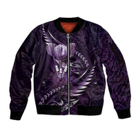 Personalised All Purple New Zealand Darts Sleeve Zip Bomber Jacket Aoteroa Fern Maori Galaxy Style