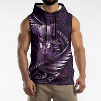 Personalised All Purple New Zealand Darts Sleeveless Hoodie Aoteroa Fern Maori Galaxy Style - Polynesian Pride