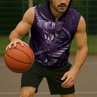 Personalised All Purple New Zealand Darts Sleeveless Zip Hoodie Aoteroa Fern Maori Galaxy Style - Polynesian Pride