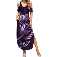 Personalised All Purple New Zealand Darts Summer Maxi Dress Aoteroa Fern Maori Galaxy Style