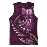 Personalised All Pink New Zealand Darts Basketball Jersey Aoteroa Fern Maori Galaxy Style - Polynesian Pride