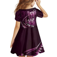 Personalised All Pink New Zealand Darts Family Matching Off Shoulder Short Dress and Hawaiian Shirt Aoteroa Fern Maori Galaxy Style