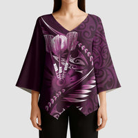 Personalised All Pink New Zealand Darts Kimono Sleeve Blouse Aoteroa Fern Maori Galaxy Style - Polynesian Pride