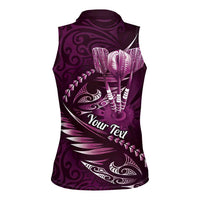 Personalised All Pink New Zealand Darts Women Sleeveless Polo Shirt Aoteroa Fern Maori Galaxy Style