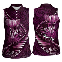 Personalised All Pink New Zealand Darts Women Sleeveless Polo Shirt Aoteroa Fern Maori Galaxy Style