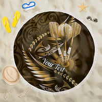 Personalised All Gold New Zealand Darts Beach Blanket Aoteroa Fern Maori Galaxy Style