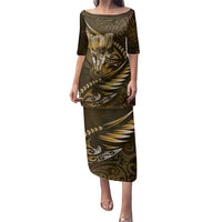 Personalised All Gold New Zealand Darts Family Matching Puletasi and Hawaiian Shirt Aoteroa Fern Maori Galaxy Style