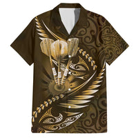 Personalised All Gold New Zealand Darts Family Matching Short Sleeve Bodycon Dress and Hawaiian Shirt Aoteroa Fern Maori Galaxy Style