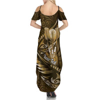 Personalised All Gold New Zealand Darts Family Matching Summer Maxi Dress and Hawaiian Shirt Aoteroa Fern Maori Galaxy Style