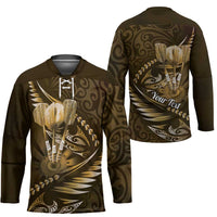 Personalised All Gold New Zealand Darts Hockey Jersey Aoteroa Fern Maori Galaxy Style - Polynesian Pride