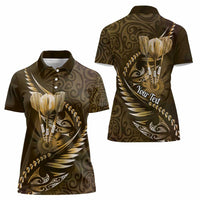 Personalised All Gold New Zealand Darts Women Polo Shirt Aoteroa Fern Maori Galaxy Style