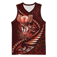 Personalised All Red New Zealand Darts Basketball Jersey Aoteroa Fern Maori Galaxy Style - Polynesian Pride