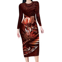 Personalised All Red New Zealand Darts Family Matching Long Sleeve Bodycon Dress and Hawaiian Shirt Aoteroa Fern Maori Galaxy Style