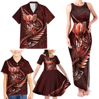 Personalised All Red New Zealand Darts Family Matching Tank Maxi Dress and Hawaiian Shirt Aoteroa Fern Maori Galaxy Style