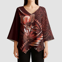 Personalised All Red New Zealand Darts Kimono Sleeve Blouse Aoteroa Fern Maori Galaxy Style - Polynesian Pride