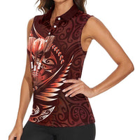 Personalised All Red New Zealand Darts Women Sleeveless Polo Shirt Aoteroa Fern Maori Galaxy Style
