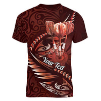 Personalised All Red New Zealand Darts Women V-Neck T-Shirt Aoteroa Fern Maori Galaxy Style