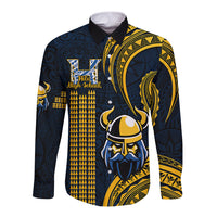 Hawaii Hilo High School Long Sleeve Button Shirt Vikings Polynesian Kakau Pattern LT14 Unisex Gold - Polynesian Pride