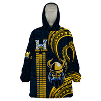 Hawaii Hilo High School Wearable Blanket Hoodie Vikings Polynesian Kakau Pattern LT14 One Size Gold - Polynesian Pride
