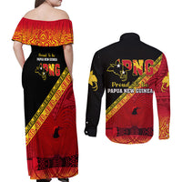 Papua New Guinea Couples Matching Off Shoulder Maxi Dress and Long Sleeve Button Shirts Independen Stet bilong Papua Niugini Unique Version LT14 - Polynesian Pride