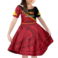 Papua New Guinea Family Matching Off Shoulder Short Dress and Hawaiian Shirt Independen Stet bilong Papua Niugini Unique Version LT14 Daughter's Dress Red - Polynesian Pride