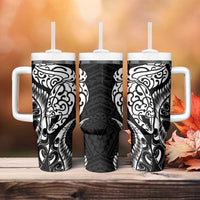 New Zealand Eel Tumbler With Handle Tuna Aotearoa Maori Patten - Black