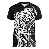 New Zealand Eel Women V-Neck T-Shirt Tuna Aotearoa Maori Patten - Black LT14 Female Black - Polynesian Pride