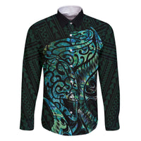 New Zealand Eel Family Matching Off Shoulder Short Dress and Hawaiian Shirt Tuna Aotearoa Maori With Paua Shell - Turquoise