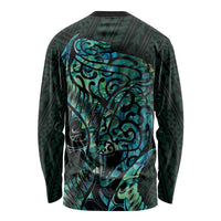 New Zealand Eel Long Sleeve Shirt Tuna Aotearoa Maori With Paua Shell - Turquoise