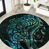 New Zealand Eel Round Carpet Tuna Aotearoa Maori With Paua Shell - Turquoise LT14 Turquoise - Polynesian Pride