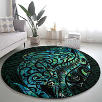 New Zealand Eel Round Carpet Tuna Aotearoa Maori With Paua Shell - Turquoise LT14 - Polynesian Pride