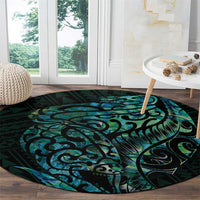 New Zealand Eel Round Carpet Tuna Aotearoa Maori With Paua Shell - Turquoise LT14 - Polynesian Pride