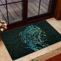 New Zealand Eel Rubber Doormat Tuna Aotearoa Maori With Paua Shell - Turquoise LT14 - Polynesian Pride