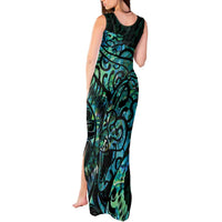 New Zealand Eel Tank Maxi Dress Tuna Aotearoa Maori With Paua Shell - Turquoise