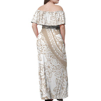 Polynesia Off Shoulder Maxi Dress Polynesian Tropical Flowers Beige Pastel Vibes LT14 - Polynesian Pride