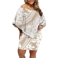 Polynesia Off Shoulder Short Dress Polynesian Tropical Flowers Beige Pastel Vibes LT14 Women Beige - Polynesian Pride