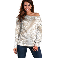 Polynesia Off Shoulder Sweater Polynesian Tropical Flowers Beige Pastel Vibes LT14 Women Beige - Polynesian Pride