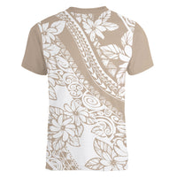 Polynesia Women V Neck T Shirt Polynesian Tropical Flowers Beige Pastel Vibes LT14 - Polynesian Pride