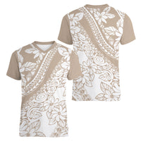 Polynesia Women V Neck T Shirt Polynesian Tropical Flowers Beige Pastel Vibes LT14 - Polynesian Pride