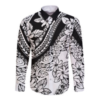 Polynesia Long Sleeve Button Shirt Polynesian Tropical Flowers Black Pastel Vibes LT14 Unisex Black - Polynesian Pride