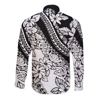 Polynesia Long Sleeve Button Shirt Polynesian Tropical Flowers Black Pastel Vibes LT14 - Polynesian Pride