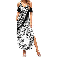 Polynesia Summer Maxi Dress Polynesian Tropical Flowers Black Pastel Vibes LT14 Women Black - Polynesian Pride