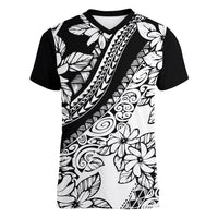 polynesia-women-v-neck-t-shirt-polynesian-tropical-flowers-black-pastel-vibes