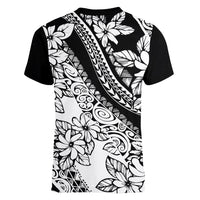 polynesia-women-v-neck-t-shirt-polynesian-tropical-flowers-black-pastel-vibes