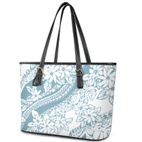 Polynesia Leather Tote Bag Polynesian Tropical Flowers Blue Pastel Vibes LT14 - Polynesian Pride