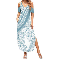 Polynesia Summer Maxi Dress Polynesian Tropical Flowers Blue Pastel Vibes LT14 Women Blue - Polynesian Pride