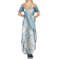 Polynesia Summer Maxi Dress Polynesian Tropical Flowers Blue Pastel Vibes LT14 - Polynesian Pride