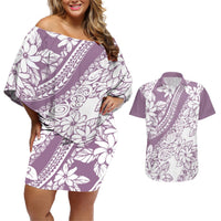 polynesia-couples-matching-off-shoulder-short-dress-and-hawaiian-shirt-polynesian-tropical-flowers-purple-pastel-vibes