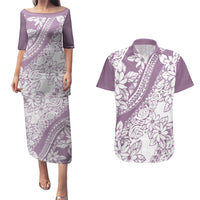 Polynesia Couples Matching Puletasi Dress and Hawaiian Shirt Polynesian Tropical Flowers Purple Pastel Vibes LT14 Purple - Polynesian Pride