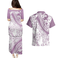 Polynesia Couples Matching Puletasi Dress and Hawaiian Shirt Polynesian Tropical Flowers Purple Pastel Vibes LT14 - Polynesian Pride
